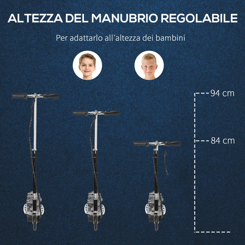 HOMCOM Monopattino Pieghevole per Bambini 7-12 Anni da 120W con Freno e Cavalletto, 75x37x98 cm, Nero