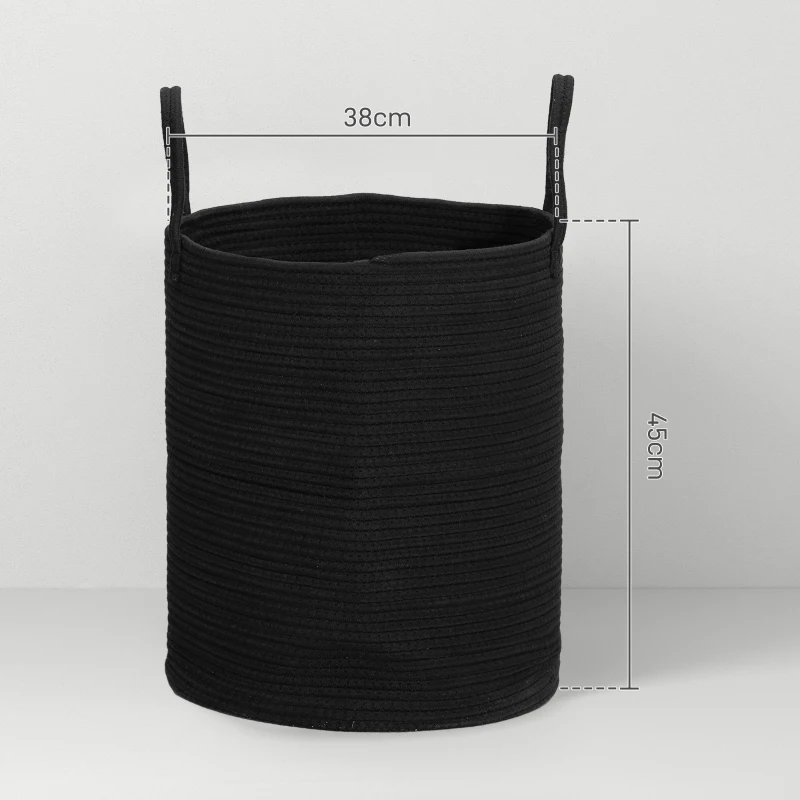 HOMCOM Cesto Portabiancheria da 36L Portatile e Pieghevole con Manici in Cotone Naturale, Ø38x45 cm, Nero