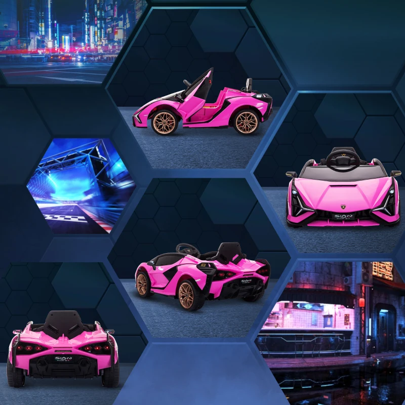 HOMCOM Voiture électrique Enfants de Sport Supercar sous Licence Lamborghini Sian 12 V - V. Max. 5 Km/h avec Télécommande 2,4G Effets sonores + Lumineux rose(m-9)