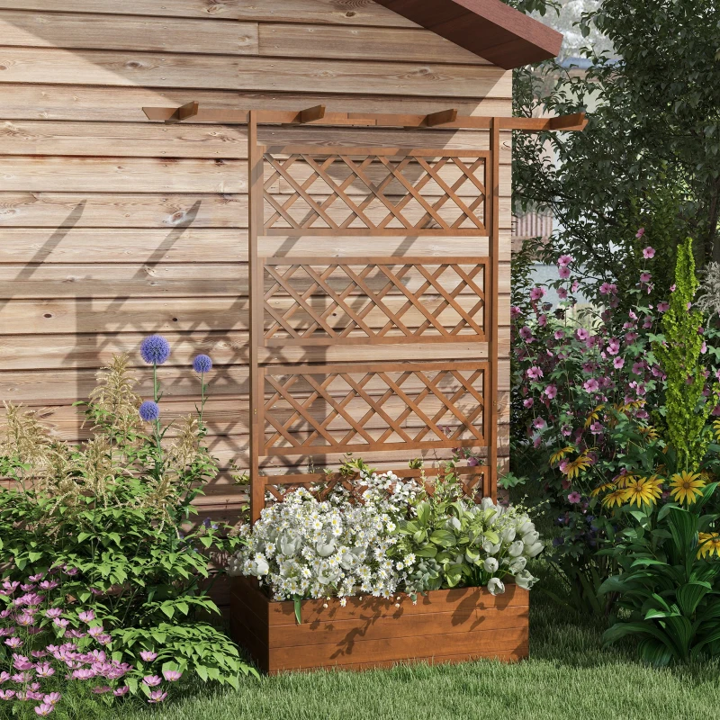 Outsunny Wooden Trellis Planter Box, Raised Garden Bed to Grow Vegetables, Herbs and Flowers, Orange