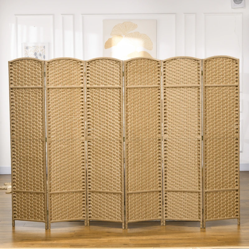 HOMCOM Paravent interieur en bois 6 panneaux 240 x 170 cm séparateur de pièce pliable pour salon, chambre à coucher, naturel