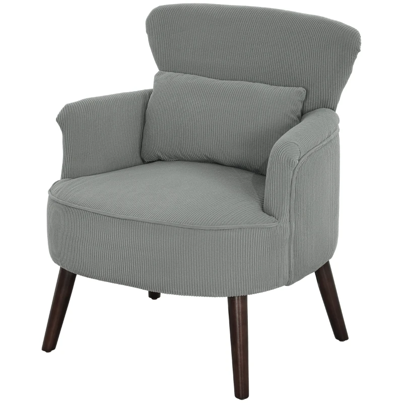 HOMCOM Corduroy Retro Accent Chair - Light Grey