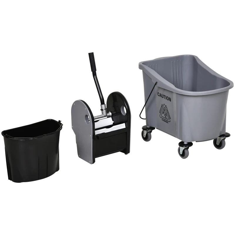 HOMCOM 9.5 Gallon/36L Mop Bucket Wringer Cart w/ Down Press Wringer, Wheels, Mop Holder