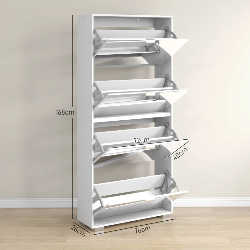 HOMCOM Meuble à chaussures 2 en 1 façades miroir 4 portes abattants, étagères réglables, jusqu'à 24 paires, 76l x 26P x 168H cm(m-3)