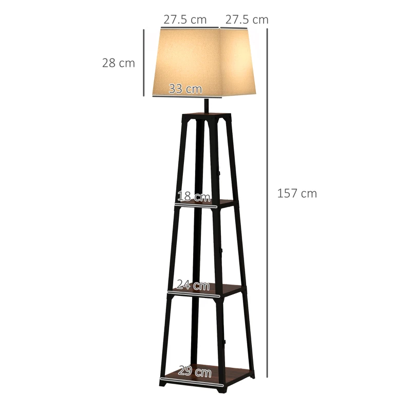 HOMCOM Lampada da Terra in Metallo e MDF a 3 Ripiani con Paralume in Tessuto, Ø42x166 cm, Nero e Beige