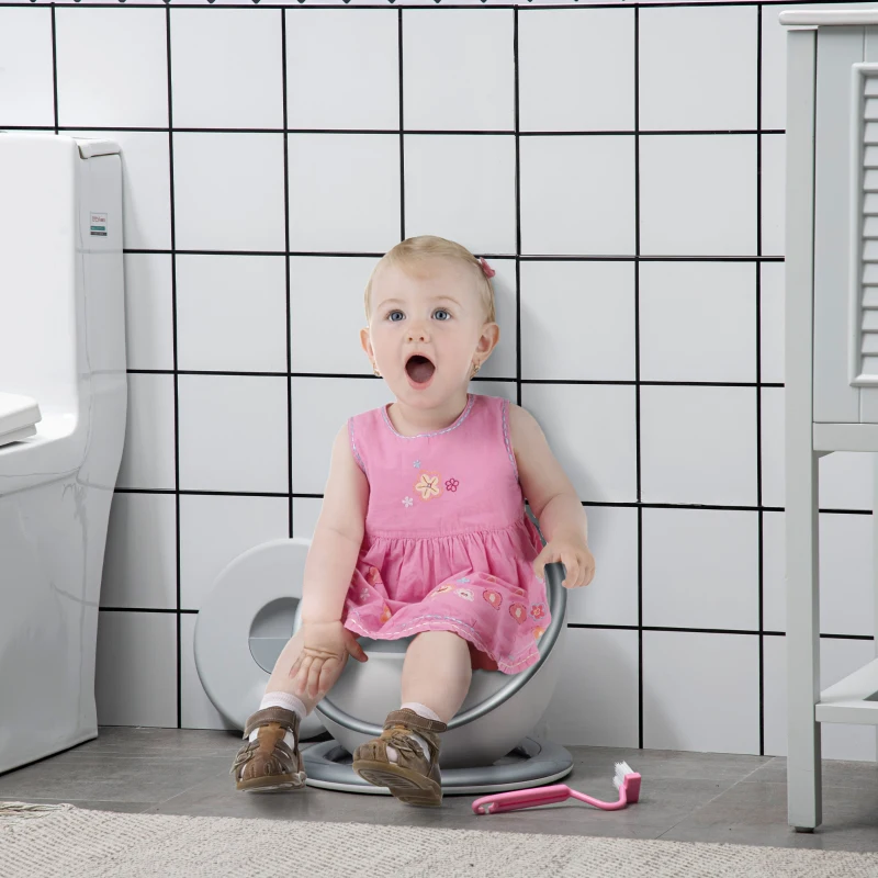 HOMCOM Kids Toilet Training Potty, with Removable Pot, Splash Guard and Brush - White