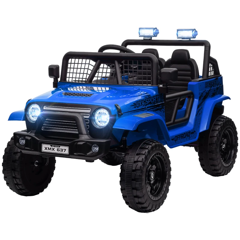 AIYAPLAY 12V Battery Powered Kids Ride-On Car, Electric Truck w/ Spring Suspension, Remote, Music, Horn, Lights, Blue