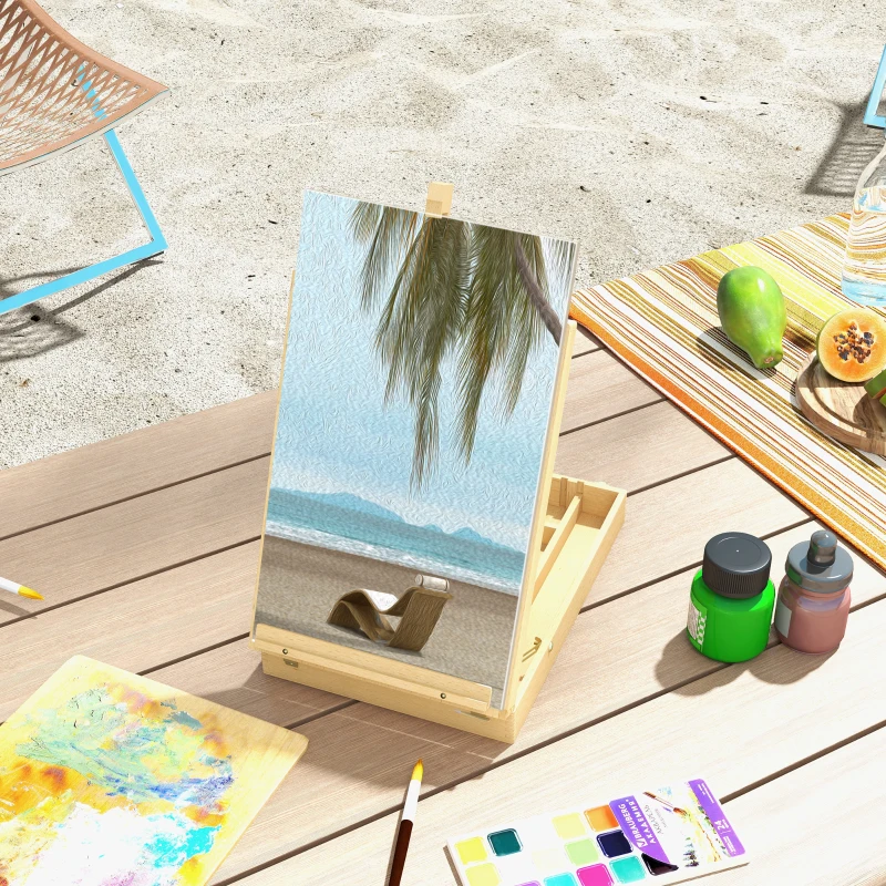 Vinsetto Wooden Table Easel Box Hold Canvas up to 61cm, Adjustable Beechwood Storage Table Box Easel, Portable Folding Artist Drawing & Sketching Board for Adults, Beginners, Artists Painting