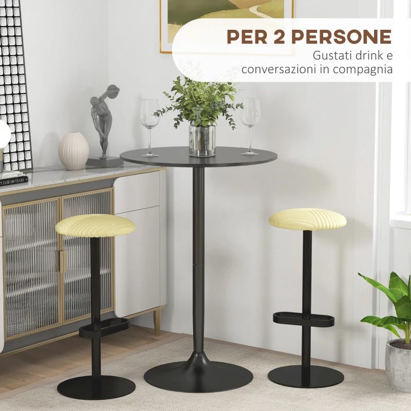 HOMCOM Tavolo Alto da Bar Moderno Rotondo con Base in Acciaio e Piano in MDF, Ø70x102cm, Nero