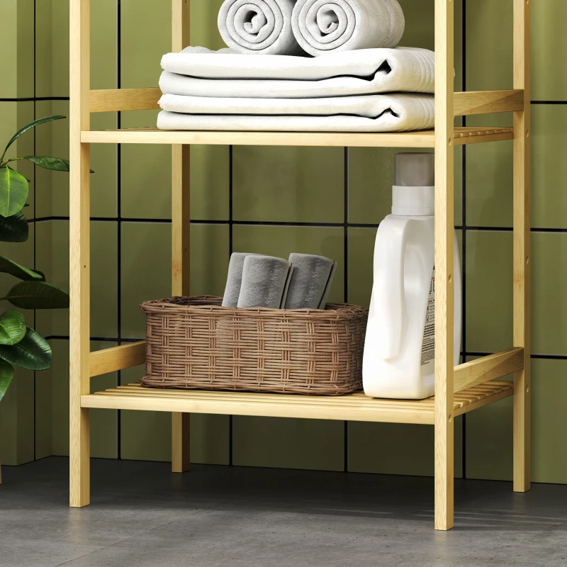 HOMCOM Étagère salle de bain à 3 niveaux étagère en bambou 3 étagères réglables 5 positions 43,5 x 31,5 x 80 cm bois naturel