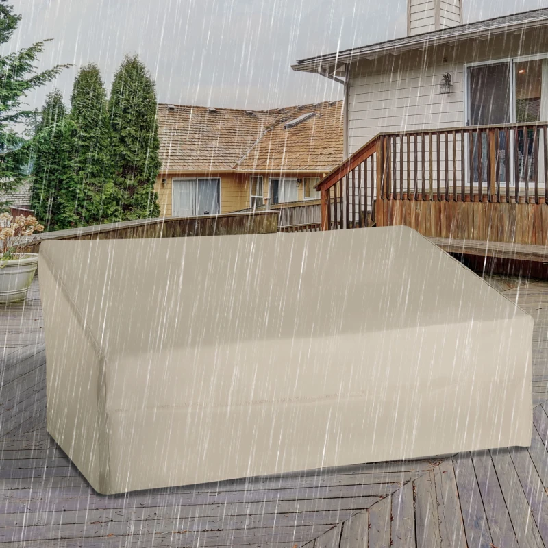 Outsunny 600D Oxford Cloth Garden Furniture Cover Waterproof, 3 Seater Sofa Protector for Patio, Outdoor, Beige, 218 x 111 x 63-101 cm