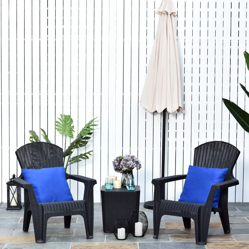 Outsunny Salon de jardin 2 pers. 3 pièces - ensemble bistro style néo-rétro - 2 fauteuils lounge + table basse coffre - polypropylène noir imitation rotin