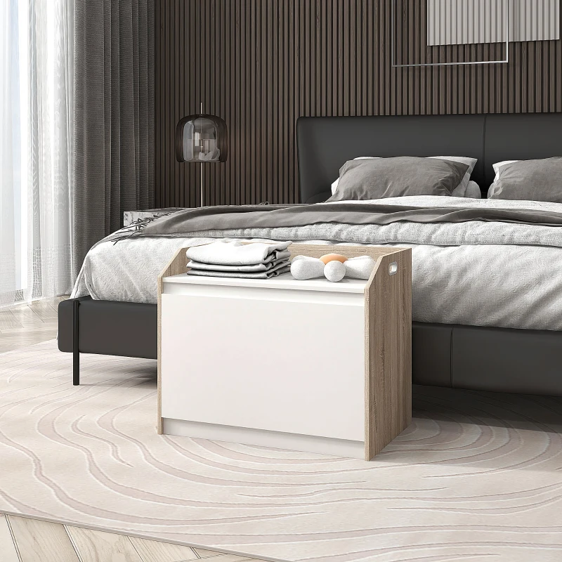 HOMCOM 60 x 35.5cm Storage Ottoman Box, with Top Seat - White