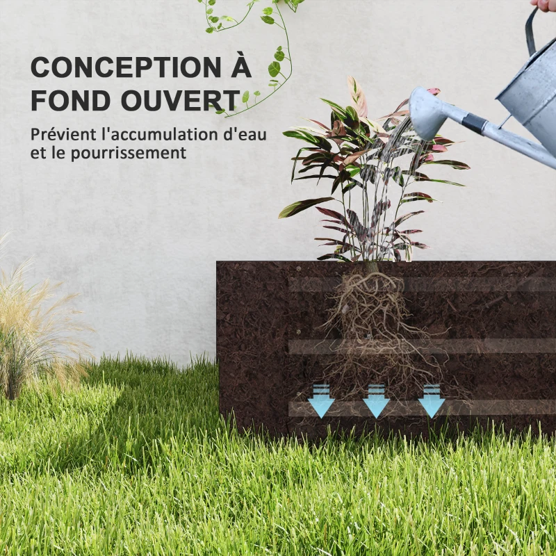 Outsunny Jardinière extérieure carré potager galvanisée avec bordure de sécurité et fond ouvert 240 x 120 x 30 cm gris foncé