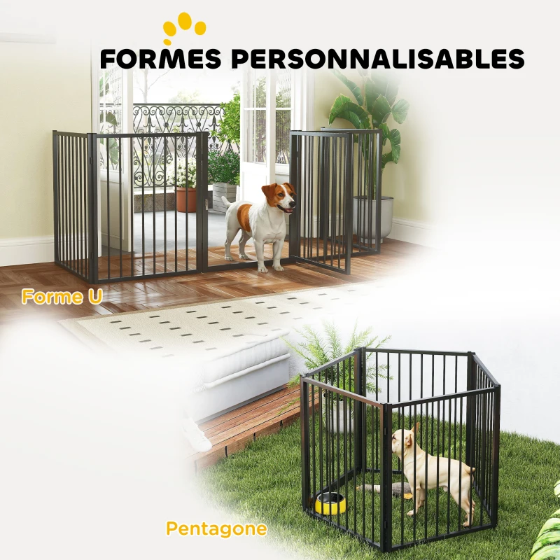 PawHut Parc pour chien, parc pour animaux, 5 panneaux, clôture portable pliable, sécurisé, noir