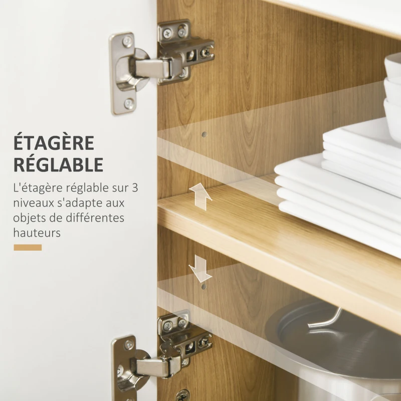 HOMCOM Meuble desserte de cuisine pour micro-ondes avec placard tiroir étagère réglable 58 x 40 x 118 cm naturel et blanc(m-5)