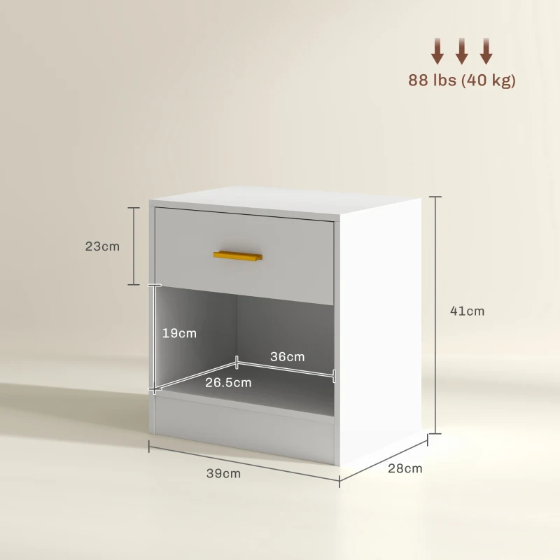 HOMCOM Set 2 Comodini Moderni in Legno con Cassetto e Ripiano Aperto, 39x28x41 cm, Bianco