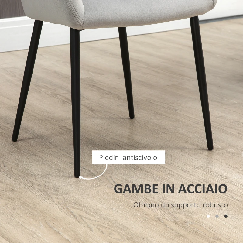 HOMCOM Set 2 Sedie per Soggiorno Nordiche con Schienale e Braccioli Ricurvi e Seduta Imbottita, 54x57x80 cm, Grigio