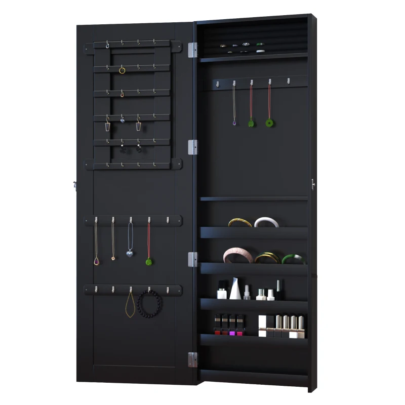 HOMCOM Armoire à Bijoux Multi-rangements Design Contemporain Mural avec Miroir 37L x 10l x 112H cm Noire