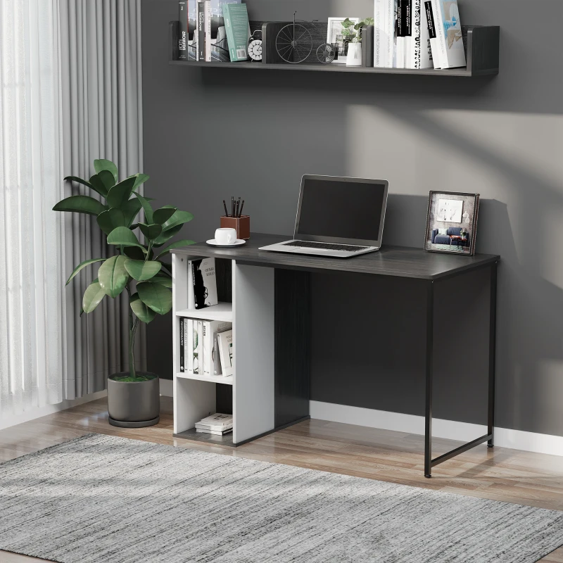 HOMCOM Computer Desk with 3-Tier Storage Shelves Writing Desk with Two Side Compartments for Home Office, Study, 115 x 55 x 75 cm, Grey