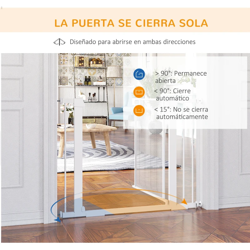 PawHut Barrera de Seguridad para Perros Extensible 75-103 cm Barrera Escaleras Puertas con Extensiones Cierre Automático Blanco