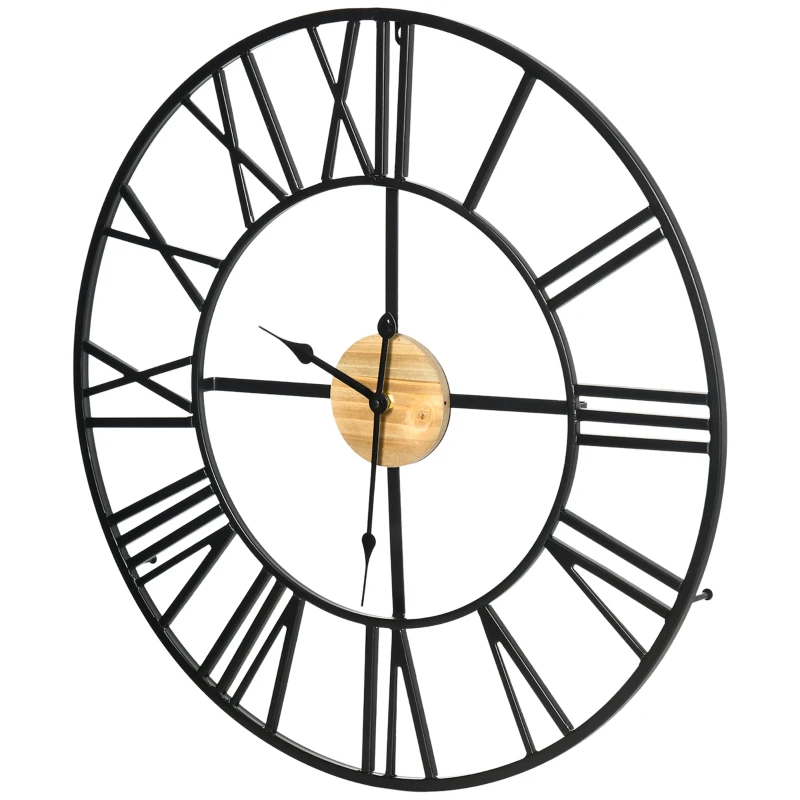 HOMCOM Reloj de Pared Silencioso de Ø60cm Reloj de Pared de Metal y Madera con Números Romanos sin Tictac Estilo Vintage