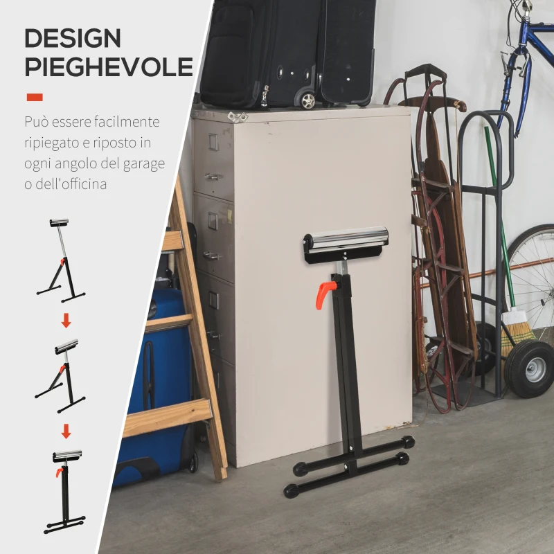 HOMCOM Cavalletto a Rullo ad Altezza Regolabile in Metallo, Design Pieghevole e Salvaspazio, 44x50x68-110 cm