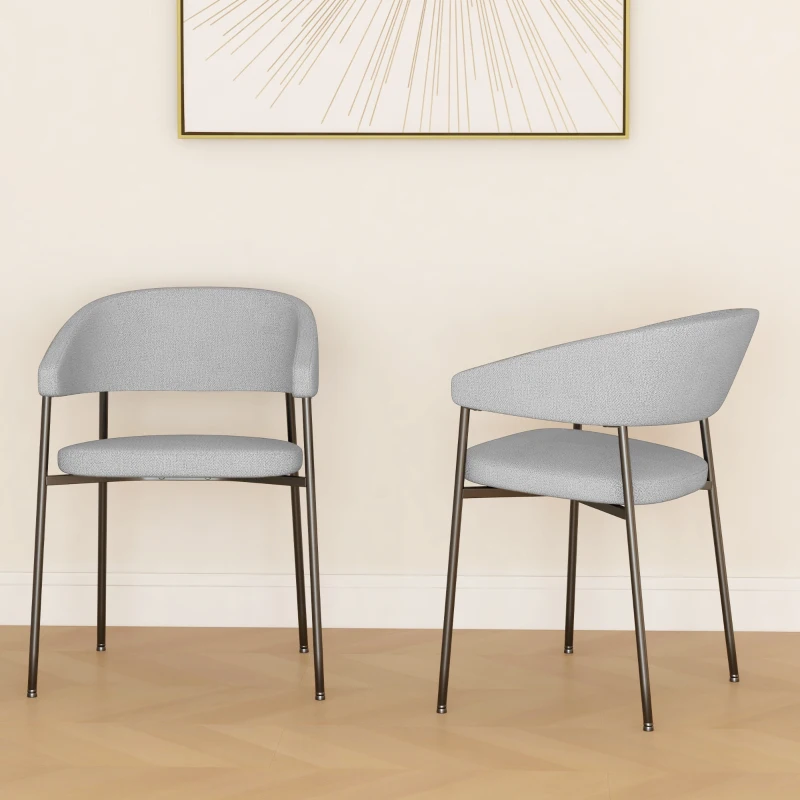 HOMCOM Ensemble de 2 chaises de salle à manger en tissu aspect lin minimaliste pieds en acier 59 x 56 x 78 cm gris clair