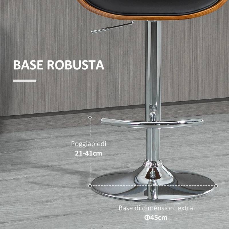 HOMCOM Sgabello da Bar Alto in Stile Industriale con Altezza Regolabile, Sgabello Cucina Vintage Girevole in Legno con Schienale e Poggiapiedi, 58L x 54P x 92-112Acm