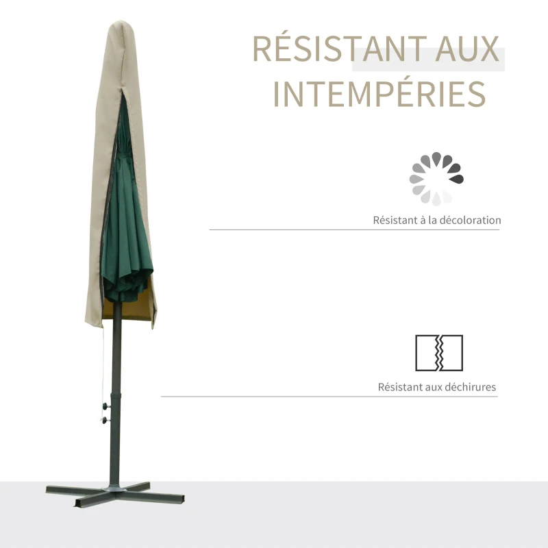Outsunny Housse de protection imperméable pour parasol droit avec fermeture éclair et cordon de serrage polyester kaki