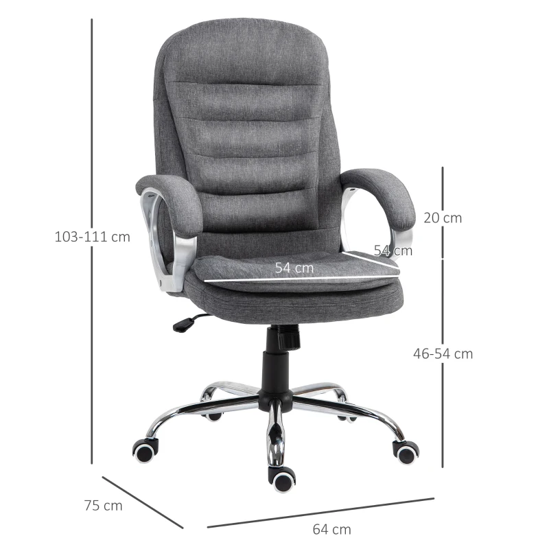 Vinsetto Ergonomic Office Chair Task Chair for Home with Arm, Swivel Wheels, Linen Fabric, Grey