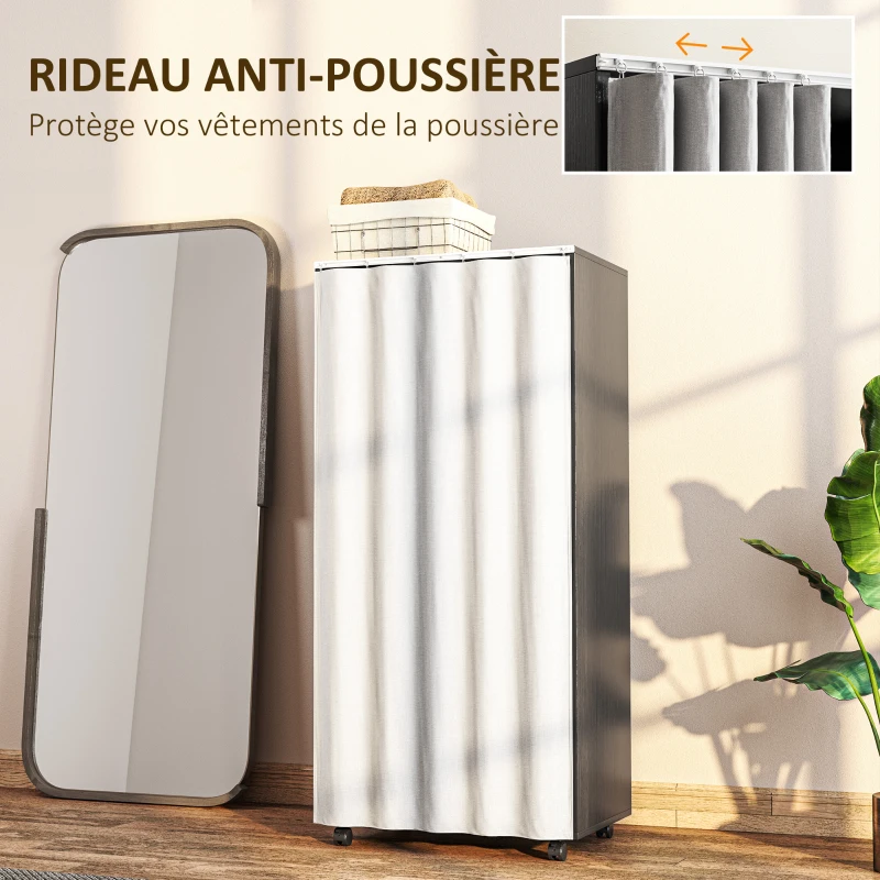 HOMCOM Armoire penderie Armoire de Rangement Mobile avec rideau, Panneaux de Particules, tringle de suspension, noir(m-5)