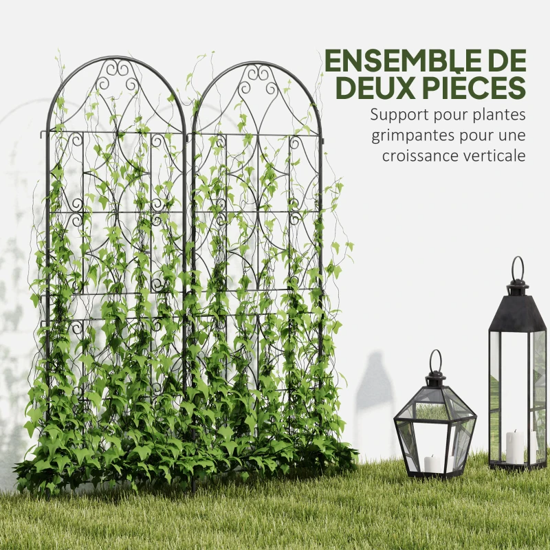 Outsunny Support pour plantes grimpantes avec motif lot de 2 treillis de jardin pour vigne fleurs légumes métal 50 x 150 cm noir