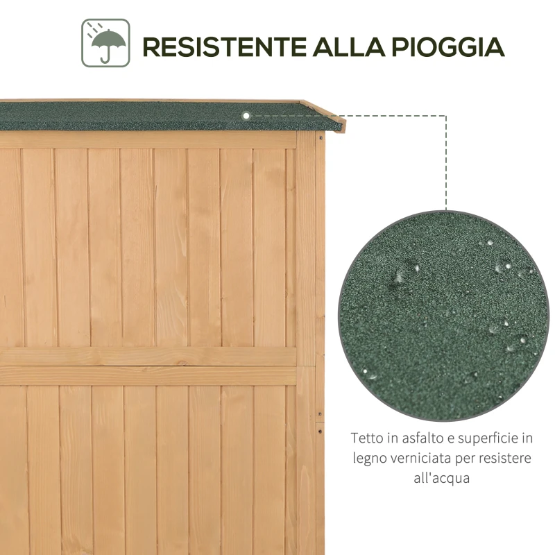 Outsunny Casetta da Giardino Legno con Porta Doppia, Mensole e Finestre, 127.5x50x164cm
