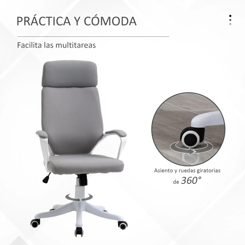 Vinsetto Silla de Oficina Giratoria Silla de Escritorio Giratoria Altura Ajustable con Reposabrazos 63x65x112-120 cm Gris