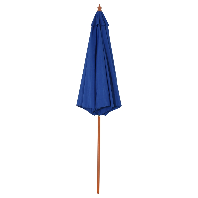 Outsunny 2.5m Garden Parasol Umbrella, Outdoor Market Table Umbrella with Wooden Pole & 8 Fibre Glass Ribs, Round Sun Shade Canopy, Blue