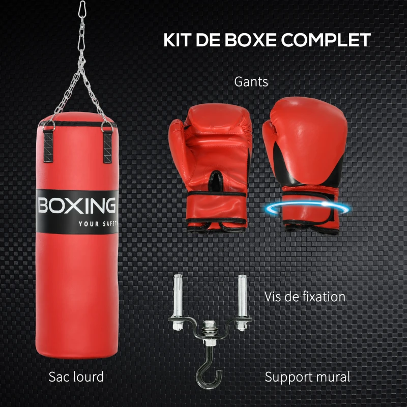 SPORTNOW Sac de frappe suspendu adulte poing 20kg avec chaîne en Acier à 4 Points et mousquetons, gants inclus