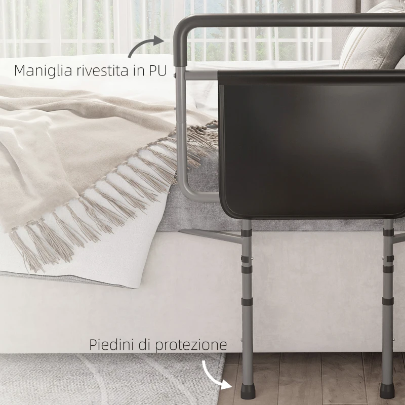 HOMCOM Sponda Letto per Anziani e Disabili con 8 Altezze Regolabili e Tasca Portaoggetti, Grigio