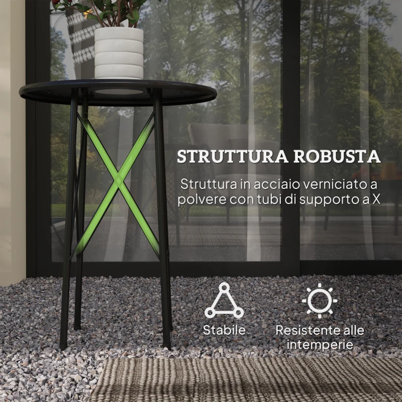 Outsunny Tavolino da Giardino con Intagli a Fiori e Foglie, Tavolo da Esterno e Interno, Ø40x50 cm, Nero