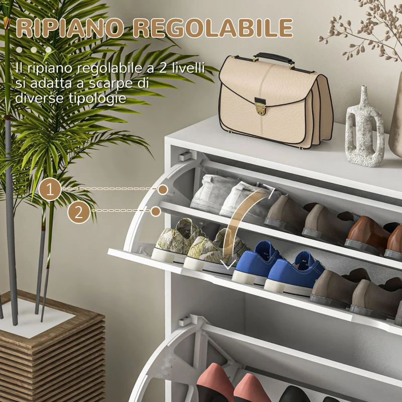 HOMCOM Mobile Scarpiera Salvaspazio in Legno per 16 Paia di Scarpe con 2 Ante a Ribalta, 81.5x25x83cm, Bianco