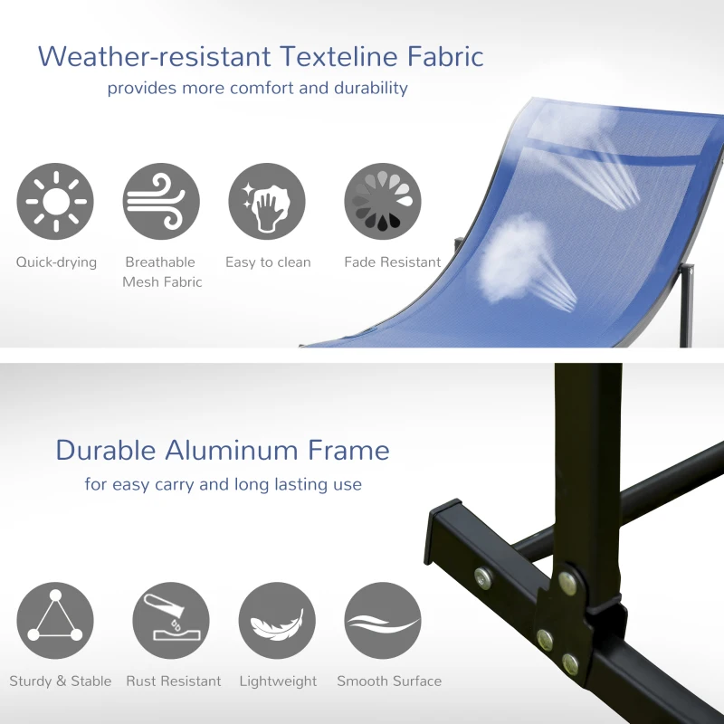 Outsunny Set of 2 S-shaped Foldable Lounge Chair Sun Lounger Reclining Outdoor Chair for Patio Beach Garden, Blue