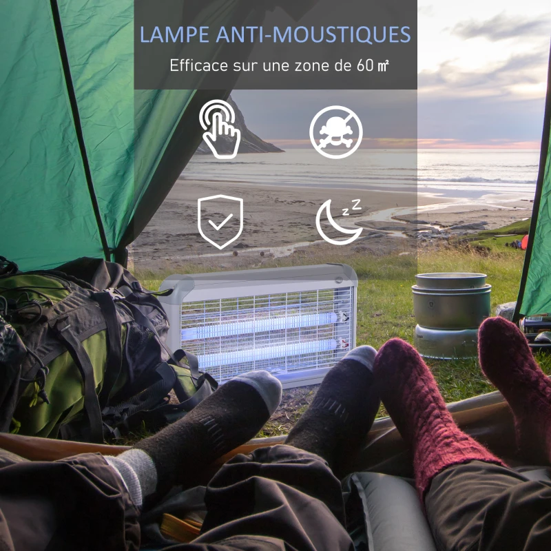 Outsunny Lampe anti-moustique, tueur d'insectes électrique UV 30W, tue-mouche électrique, piège à moustique, efficace sur une surface de 60 m², pour intérieur et extérieur, gris