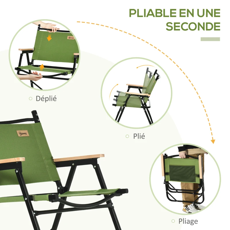 Outsunny Lot de 2 chaises de plage camping pliantes - structure en aluminium - dim. 55L x 55l x 66H cm vert