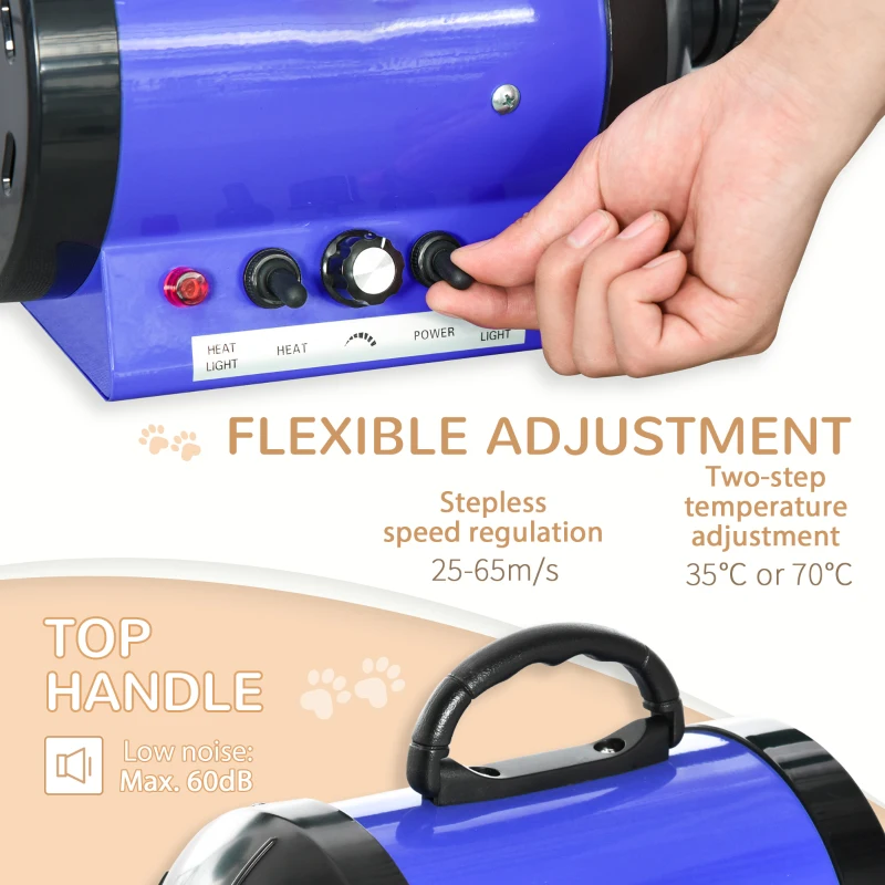PawHut Soffiatore per Cani e Gatti Asciugatrice per Animali Domestici 2400W Temperatura Intensità Aria Regolabile, Nero