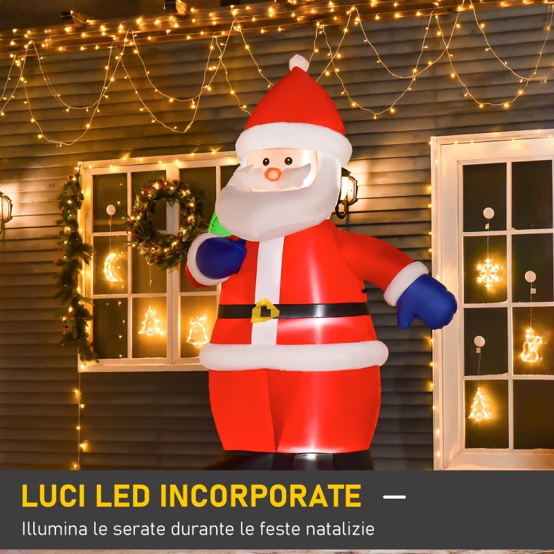 HOMCOM Babbo Natale Gonfiabile 150cm con Albero, Decorazione Natalizia per Esterno con Luci a LED, in Poliestere Impermeabile IP44