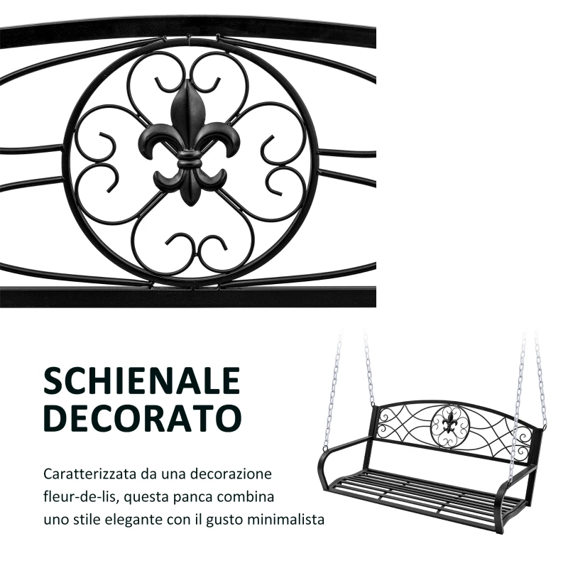 Outsunny Dondolo 2 Persone Design Classico Catene Incluse da Giardino Acciaio 132 x 63 x 58 cm Nero