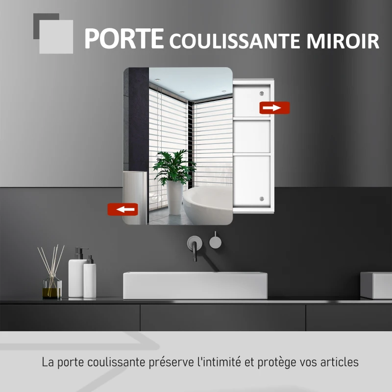 HOMCOM Armoire miroir rangement salle de bain porte coulissante  acier inox. Argent dim. 46L x 12l x H66cm