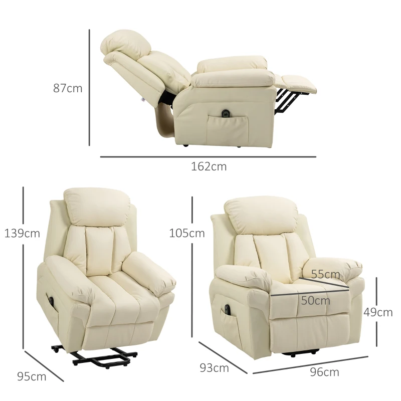 HOMCOM Poltrona Relax Alzapersona Elettrica con Imbottitura Spessa e Telecomando, 96x93x105cm, Crema