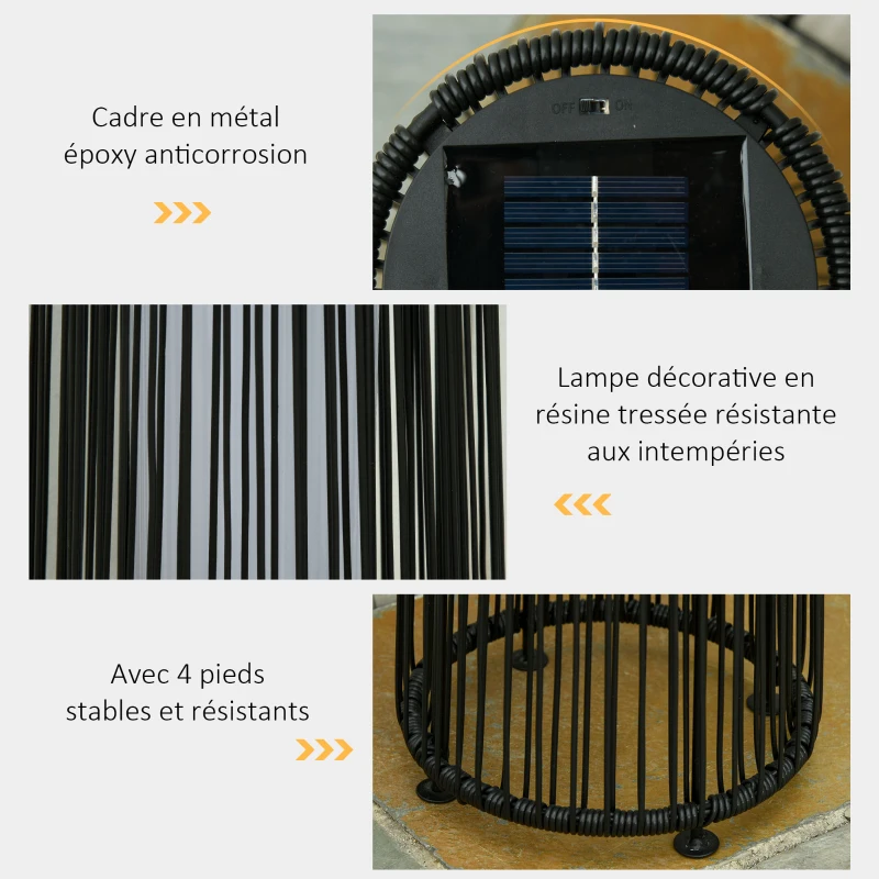 Outsunny Lampadaire LED de jardin style colonial dim. Ø 21,5 x 61H cm résine tressée filaire noir