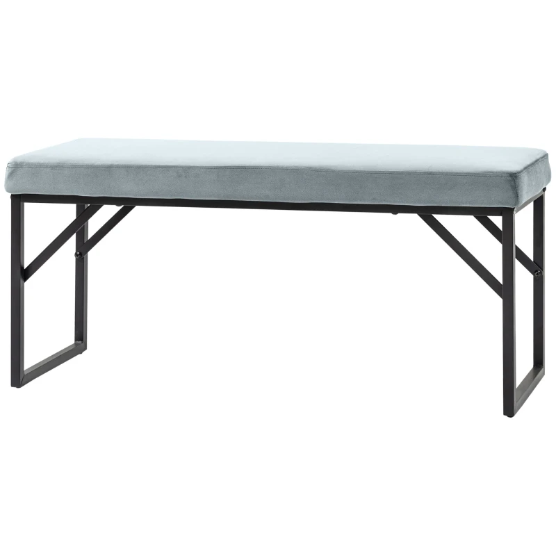 HOMCOM Banc bout de lit banquette banc en tissu velours cadre en acier 100 x 35 x 47 cm bleu clair
